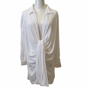 Alohas Liberica Draped White/Ivory Mini Deep V Neckline Dress Size L